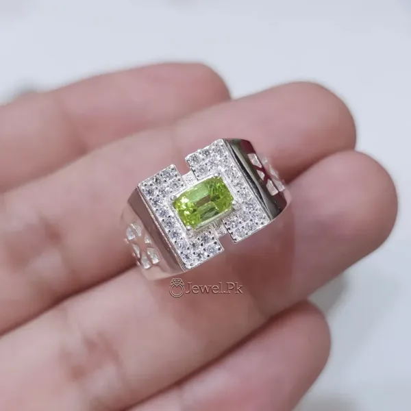 Natural Peridot Ring Pure Silver - Cubic Zircons