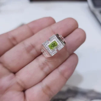 Natural Peridot Ring Pure Silver - Cubic Zircons
