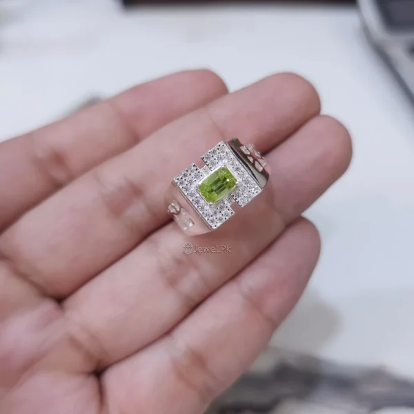 Natural Peridot Ring Pure Silver - Cubic Zircons