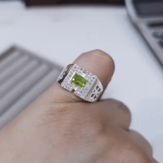Natural Peridot Ring Pure Silver - Cubic Zircons