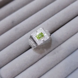 Natural Peridot Ring Pure Silver - Cubic Zircons