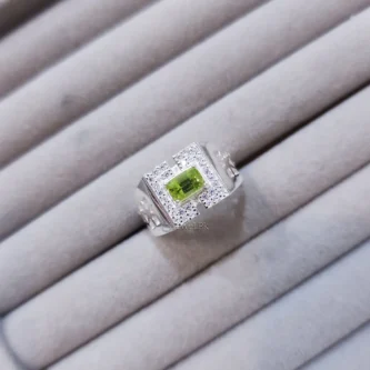 Natural Peridot Ring Pure Silver - Cubic Zircons