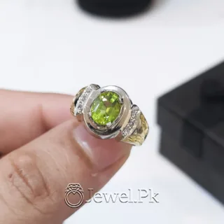 Natural Peridot Ring Pure Silver - Cubic Zircons