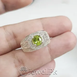 Natural Peridot (Zabarjad) Ring - Luxurious Design 925 Silver