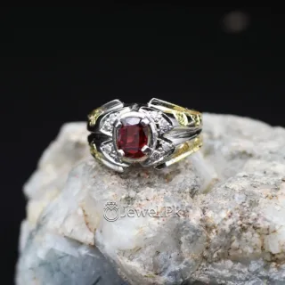 Natural Garnet Stone Ring Pure Silver