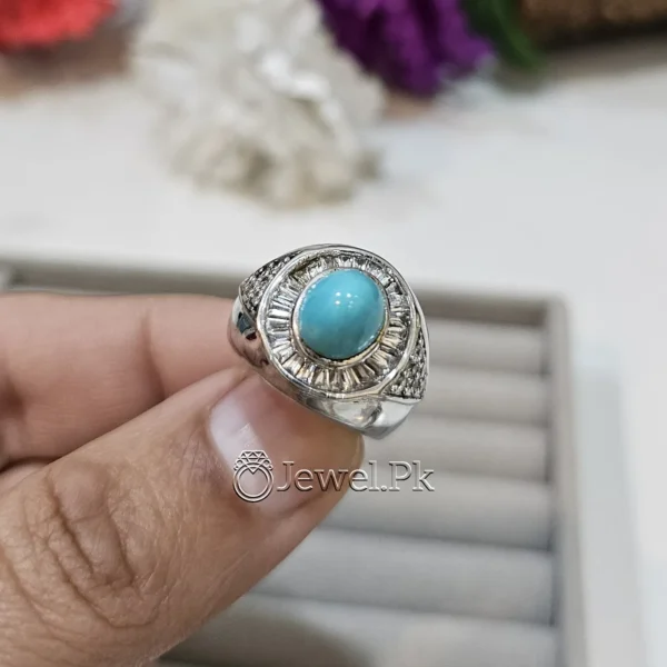 Natural Turquoise ring Nishaburi Feroza stone ring in pure silver 925 for men women 2