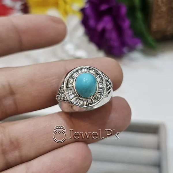 Natural Turquoise ring Nishaburi Feroza stone ring in pure silver 925 for men women 3