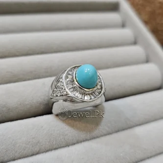 Nishapuri Feroza Ring 925 Silver (Chandi)- Natural Turquoise
