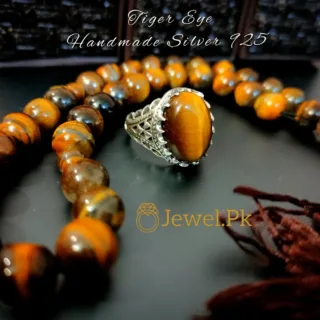 Natural Tiger Eye Stone Ring 925 Silver (Chandi)