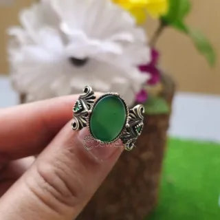 Sabz Aqeeq - Green Agate 925 Silver Ring