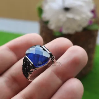 Turkish Ring - Blue Zircon Silver 925 (Chandi) - Heavy Ring