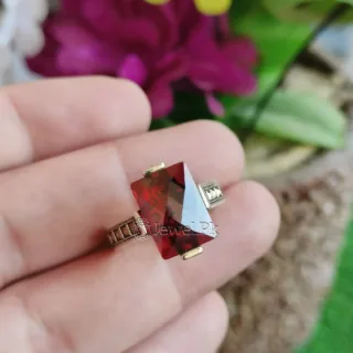 Turkish Ring - Red Zircon - Silver 925 (Chandi)