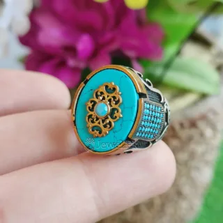 Turkish Ring - Feroza Stone - Silver 925 Masterpiece Heavy Ring