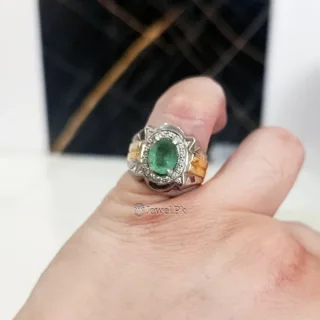 NAtural Emerald gemstone ring silver 925 italian silver men ring 37