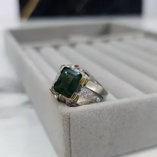 Lush Light: Polished Silver Ring with Real Emerald