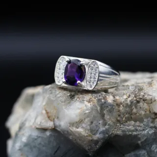 Natural Amethyst Ring Lab Certified - 925 Pure Silver