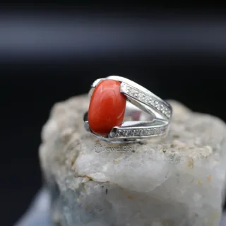 Marjaan Ring - Natural Coral 925 Silver (Chandi) Ring