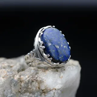 Lapis Lazuli - Lajward - Natural Gemstone سنگ لاجورد (Chandi) Ring