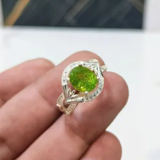 Natural Peridot (Zabarjad) Ring - Italian 925 Silver