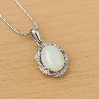 Natural White Opal Pendant for Women Silver 925 Italian