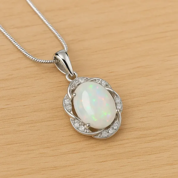 Natural White opal Pendant locket for women opal silver necklace for girls 2