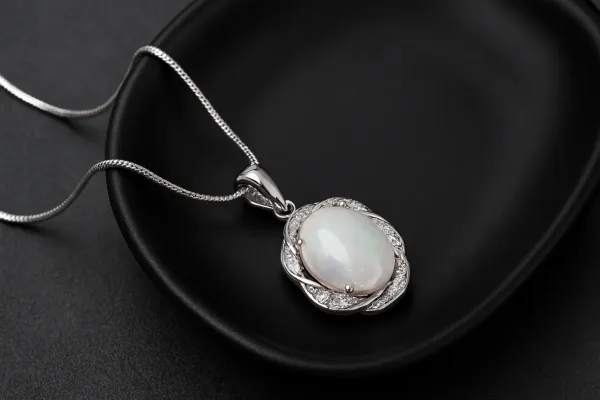 Natural White opal Pendant locket for women opal silver necklace for girls 3