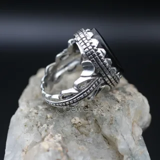 Black Yemen Agate inside red stone ring for yamni aqeeq agate stone silver 925 10 1