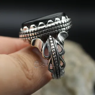 Black Yemen Agate inside red stone ring for yamni aqeeq agate stone silver 925 12