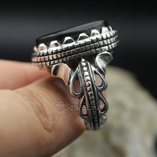 Black Yemen Agate inside red stone ring for yamni aqeeq agate stone silver 925 12