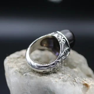 Black Yemen Agate inside red stone ring for yamni aqeeq agate stone silver 925 4