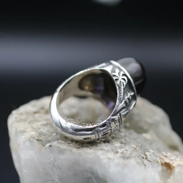 Black Yemen Agate inside red stone ring for yamni aqeeq agate stone silver 925 4