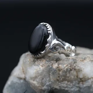 Black Yemen Agate ring for yamni aqeeq agate stone silver 925 8