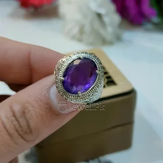 Natural Amethyst Ring - 925 Pure Silver (Chandi)