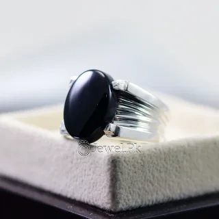 Natural Black Agate Ring - Heavy & Durable 925 Silver Black Aqeeq Ring