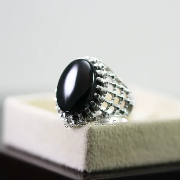 Natural Black Agate Ring Black Aqeeq Ring Pure Silver Black Onyx Stone 13