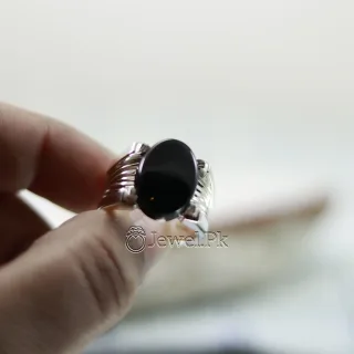 Natural Black Agate Ring Black Aqeeq Ring Pure Silver Black Onyx Stone 5