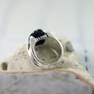 Natural Black Agate Ring Black Aqeeq Ring Pure Silver Black Onyx Stone 7