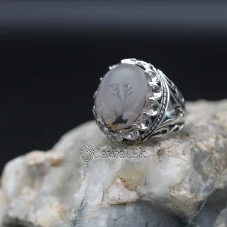 Shajri Aqeeq - Natural Dendritic Agate 925 Silver - Handmade Ring