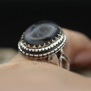Shajri aqeeq ring silver 925 yemen agate stone 1