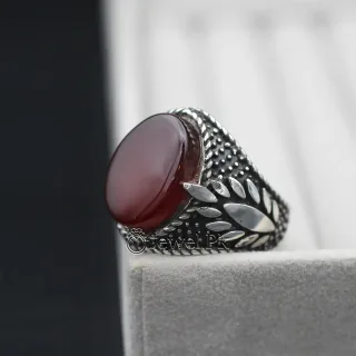 Yemen Agate ring for women yamni aqeeq brown red agate stone silver 925 10