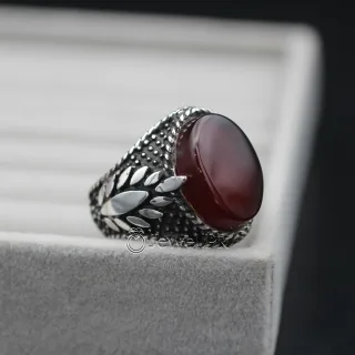 Yemen Agate ring for women yamni aqeeq brown red agate stone silver 925 12