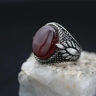 Yemen Agate ring for women yamni aqeeq brown red agate stone silver 925 14