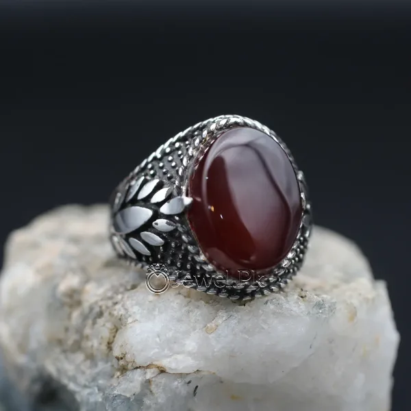 Yemen Agate ring for women yamni aqeeq brown red agate stone silver 925 15