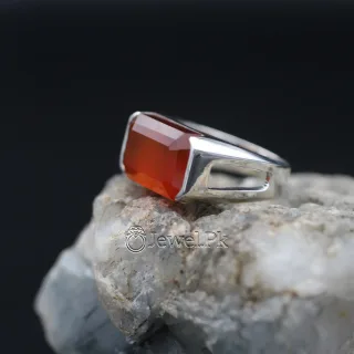 Red Yamni Aqeeq Ring 925 Silver - Yemen Agate Premium Quality Ring