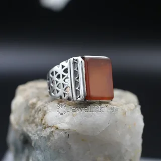 Red Aqeeq Ring Silver 925- Yemeni Agate Stone