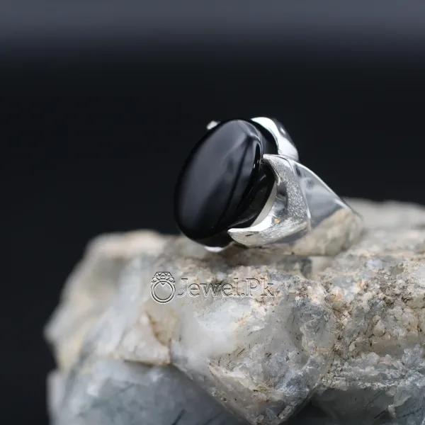 natural black yemen agate silver chaandi ring 2