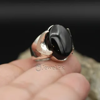 natural black yemen agate silver chaandi ring 7