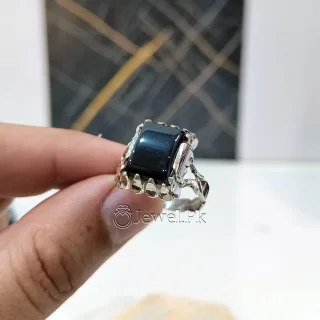 Natural Black Aqeeq Chandi Ring - 925 Silver Black Agate Ring