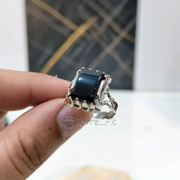 natural black yemen agate silver chaandi ring 8