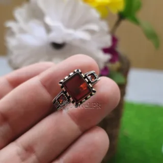 Turkish Ring - Silver 925 (Chandi) Red Aqeeq Ring